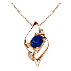 Ciondolo con zaffiro ovale naturale e diamante in oro rosa 14K (dimensioni 4x3 mm)