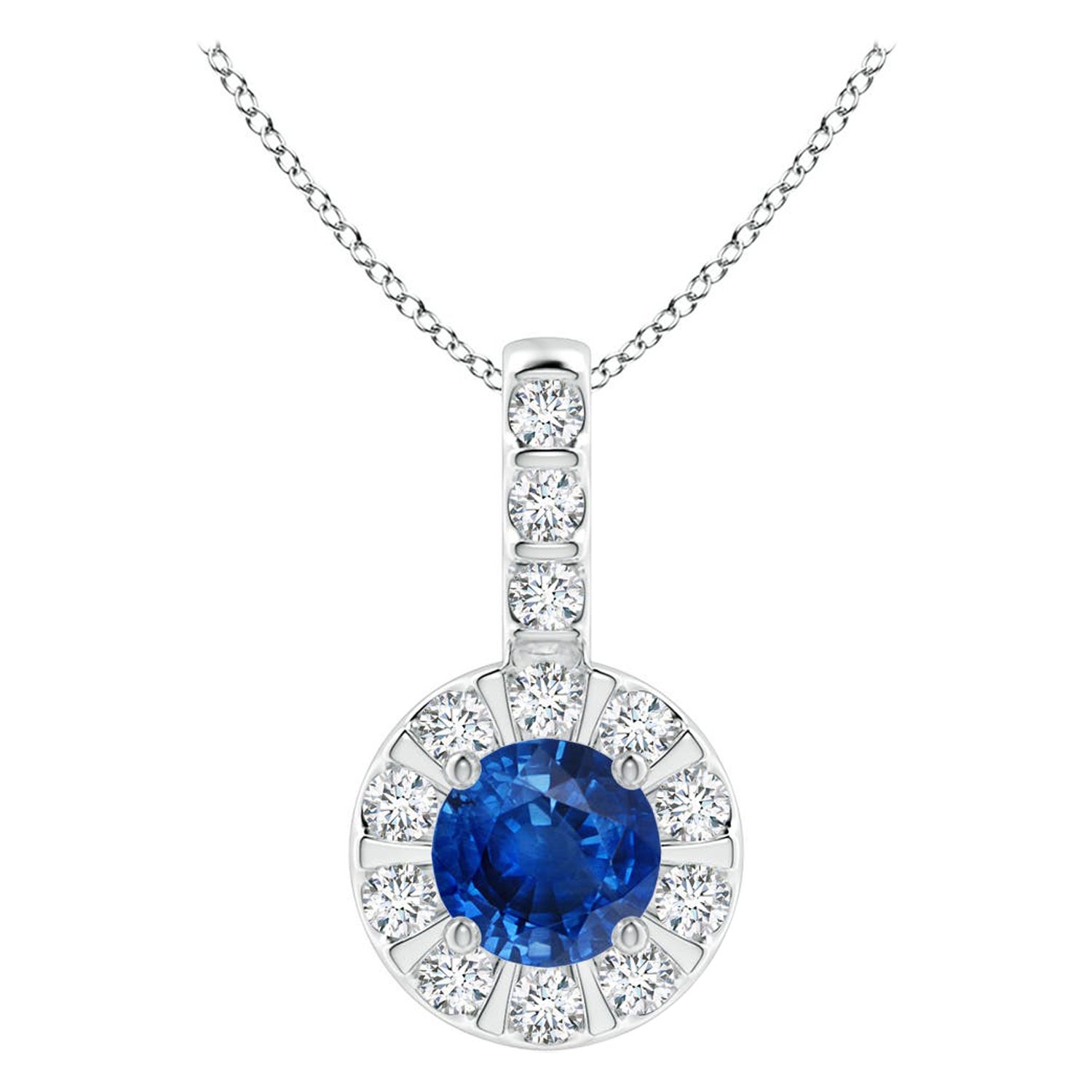 ANGARA Natural 0.33ct Blue Sapphire Pendant with Diamond Halo in Platinum For Sale