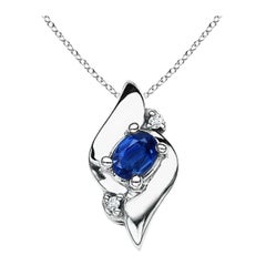 Natural Oval Sapphire and Diamond Pendant in 14K White Gold (Size-4x3mm)
