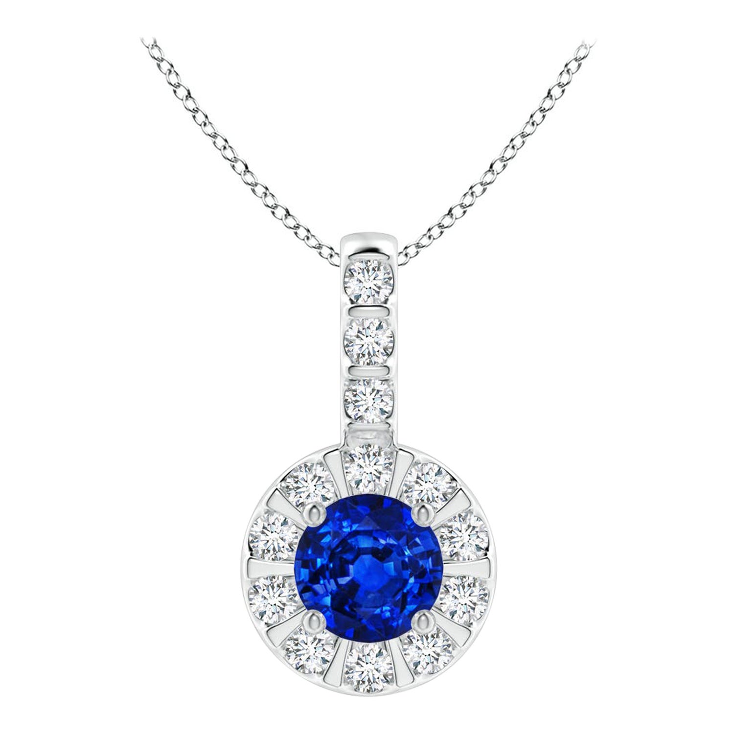 ANGARA Natural 0.33ct Blue Sapphire Pendant with Diamond Halo in Platinum For Sale