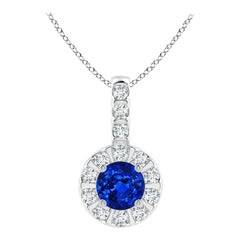 ANGARA Natural 0.33ct Blue Sapphire Pendant with Diamond Halo in Platinum