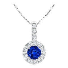 ANGARA Natural 0.33ct Blue Sapphire Pendant with Diamond Halo in Platinum