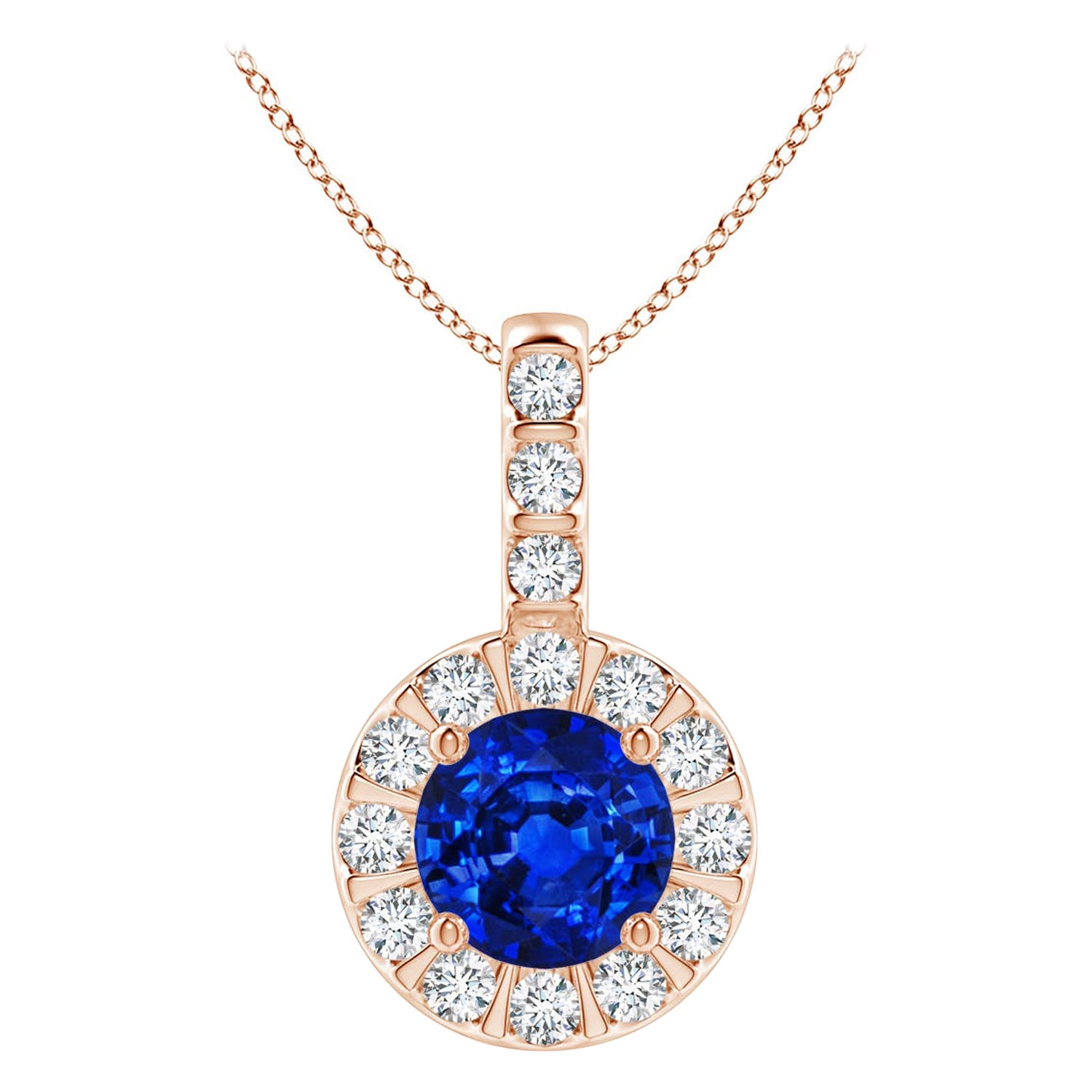 ANGARA Natural 0.60ct Blue Sapphire Pendant with Diamond Halo in 14K Rose Gold For Sale