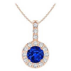 ANGARA Pendentif en or rose 14 carats avec saphir bleu naturel de 0,60 carat et halo de diamants