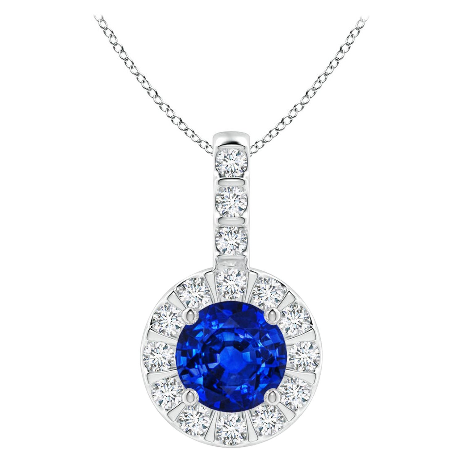 ANGARA Natural 0.60ct Blue Sapphire Pendant with Diamond Halo in Platinum For Sale