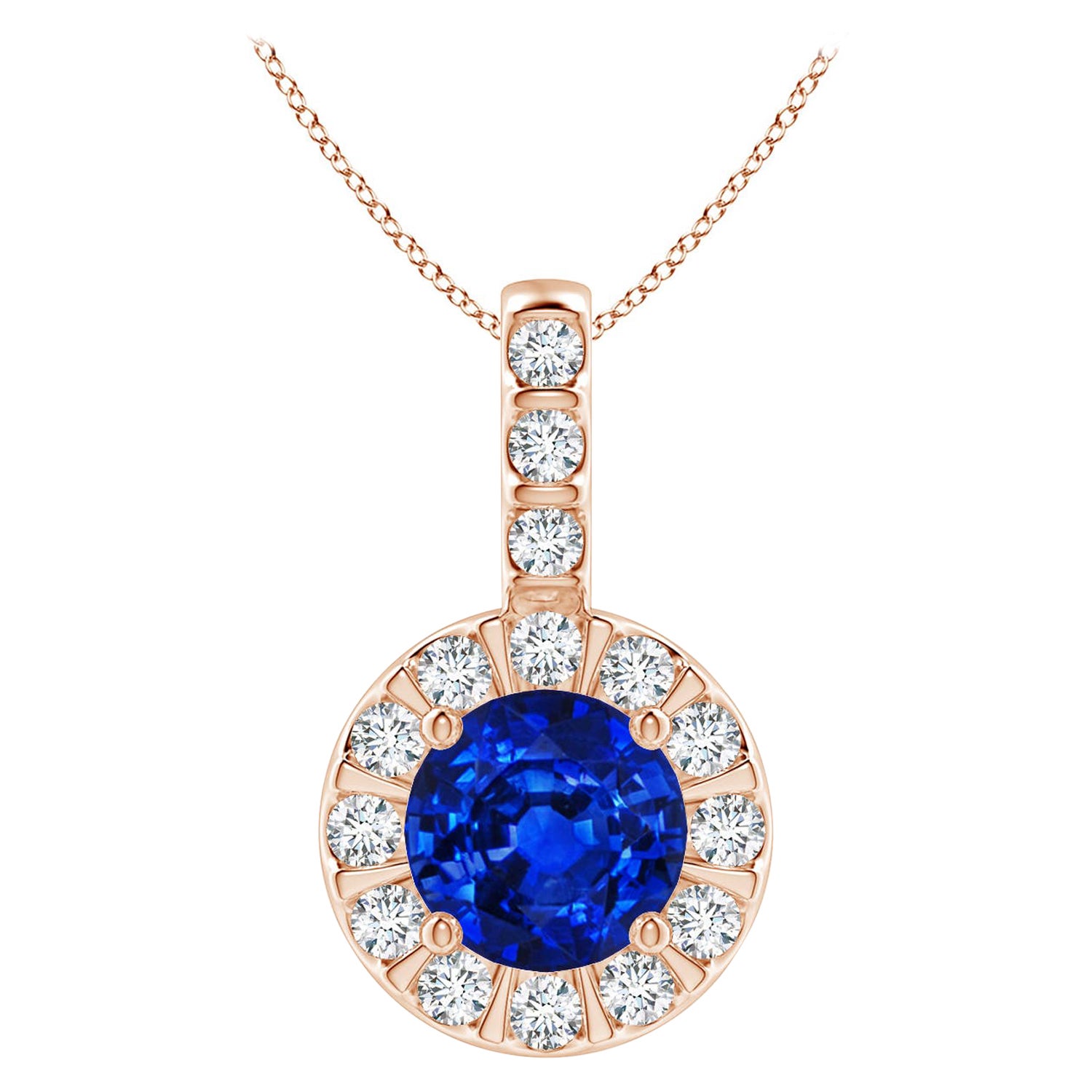ANGARA Natural 1ct Blue Sapphire Pendant with Diamond Halo in 14K Rose Gold For Sale