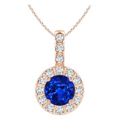 ANGARA Natural 1ct Blue Sapphire Pendant with Diamond Halo in 14K Rose Gold