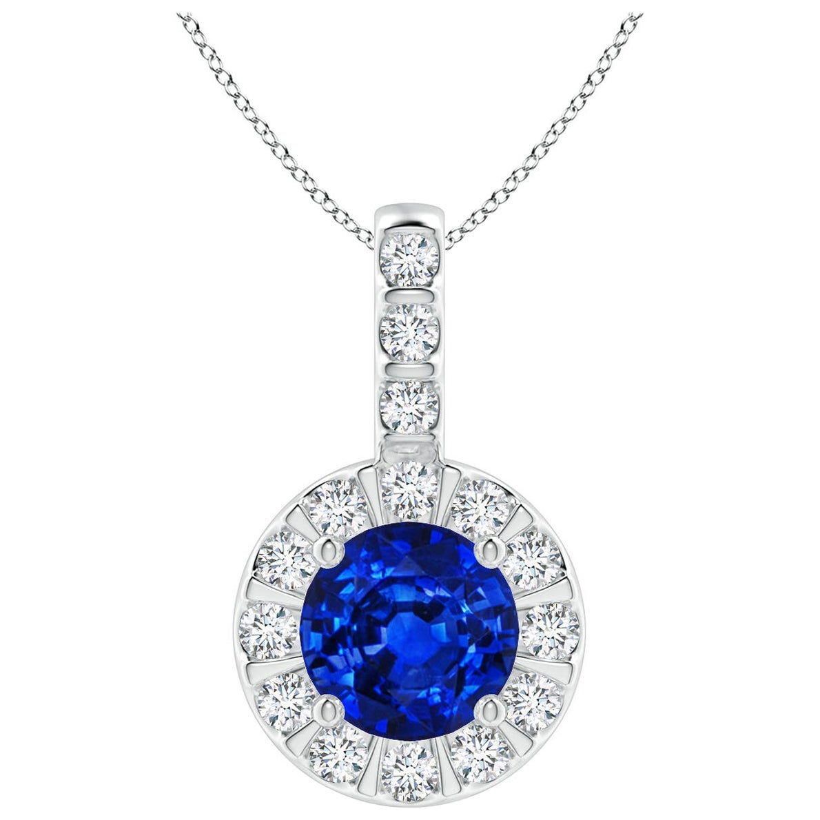 ANGARA Pendentif en platine avec saphir bleu naturel de 1 carat et halo de diamants
