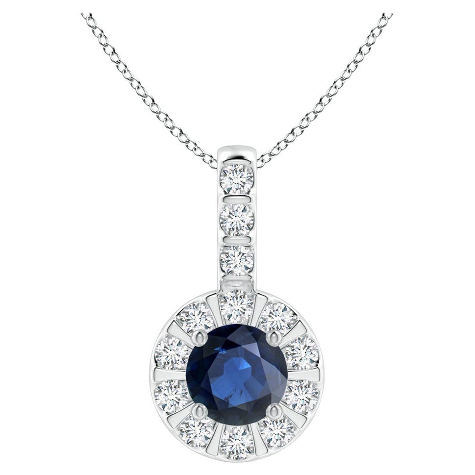 ANGARA Pendentif en or blanc 14 carats avec saphir bleu naturel de 0,33 carat et halo de diamants