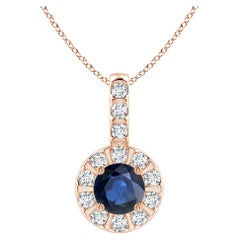 ANGARA Pendentif en or rose 14 carats avec saphir bleu naturel de 0,33 carat et halo de diamants