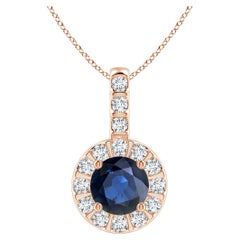 ANGARA Natural 0.60ct Blue Sapphire Pendant with Diamond Halo in 14K Rose Gold