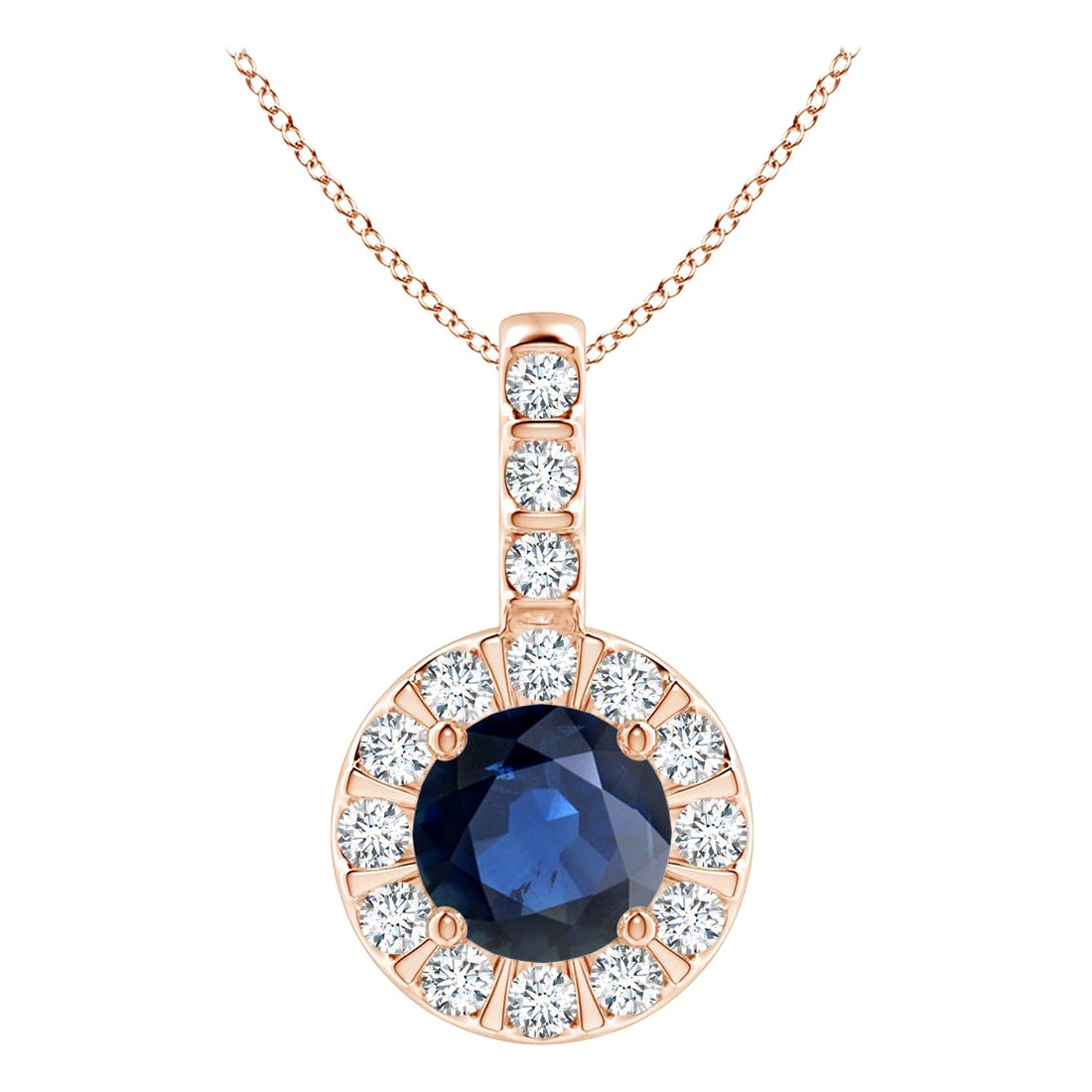 ANGARA Natural 0.60ct Blue Sapphire Pendant with Diamond Halo in 14K Rose Gold For Sale