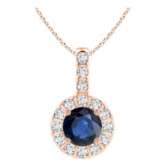 ANGARA Natural 0.60ct Blue Sapphire Pendant with Diamond Halo in 14K Rose Gold