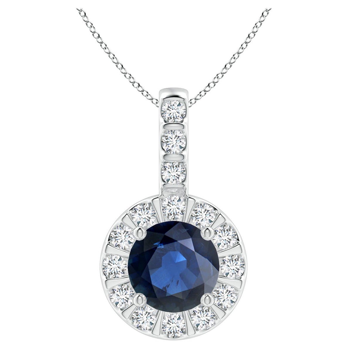 ANGARA Pendentif en or blanc 14 carats avec saphir bleu naturel de 1 carat et halo de diamants en vente