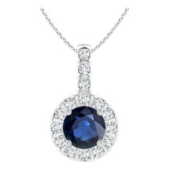 ANGARA Natural 1ct Blue Sapphire Pendant with Diamond Halo in 14K White Gold