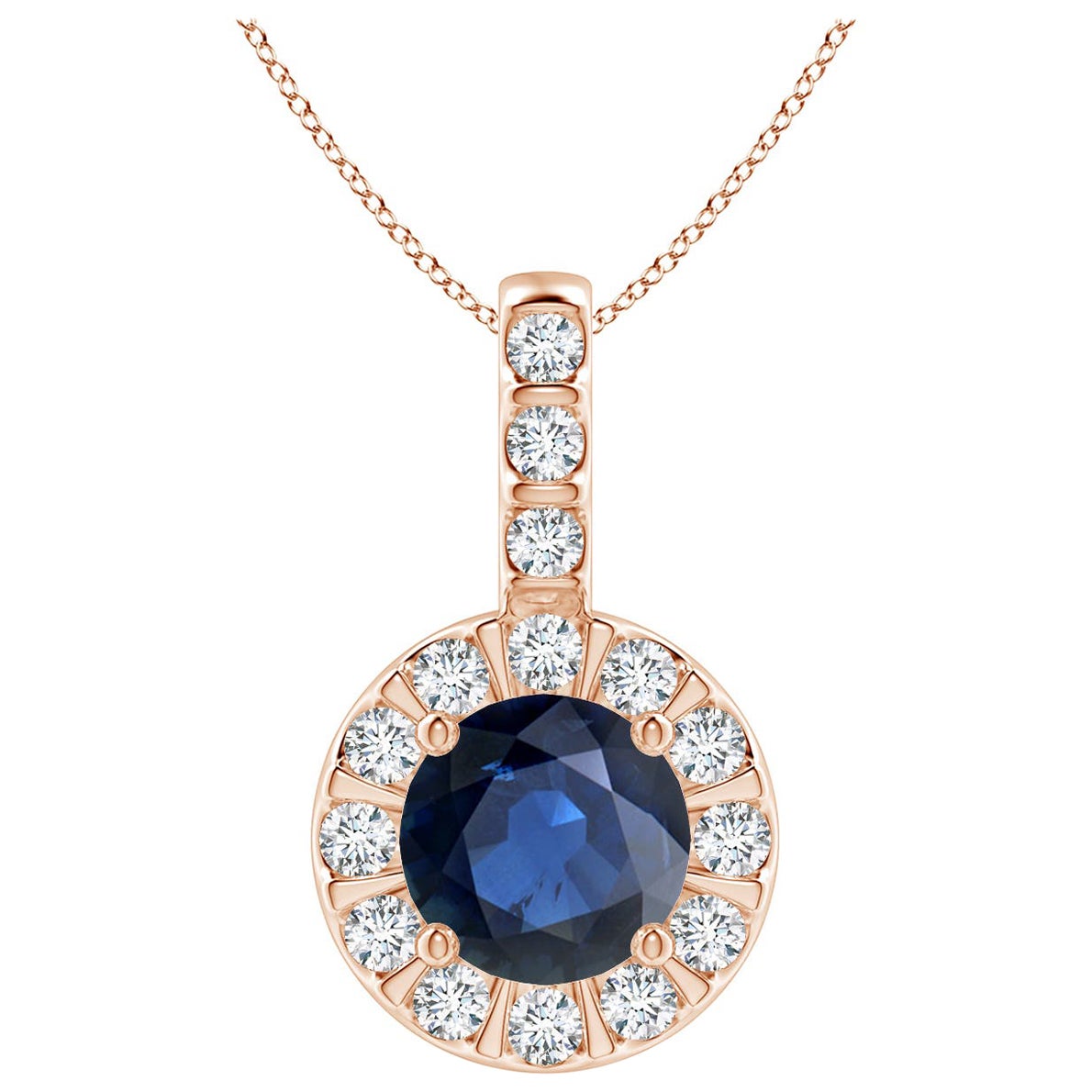 ANGARA Pendentif en or rose 14 carats avec saphir bleu naturel de 1 carat et halo de diamants
