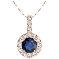 ANGARA Natural 1ct Blue Sapphire Pendant with Diamond Halo in 14K Rose Gold