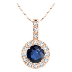 ANGARA Natural 1ct Blue Sapphire Pendant with Diamond Halo in 14K Rose Gold