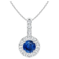 ANGARA Natural 0.33ct Blue Sapphire Pendant with Diamond Halo in 14K White Gold