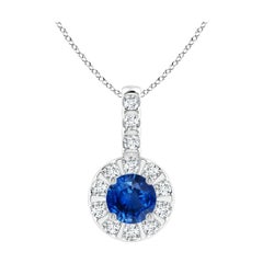ANGARA Natural 0.33ct Blue Sapphire Pendant with Diamond Halo in 14K White Gold