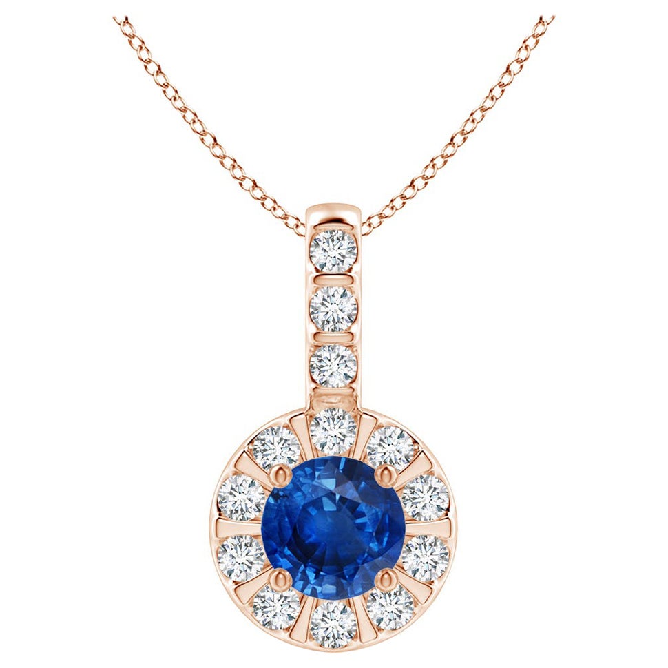 ANGARA Pendentif en or rose 14 carats avec saphir bleu naturel de 0,33 carat et halo de diamants