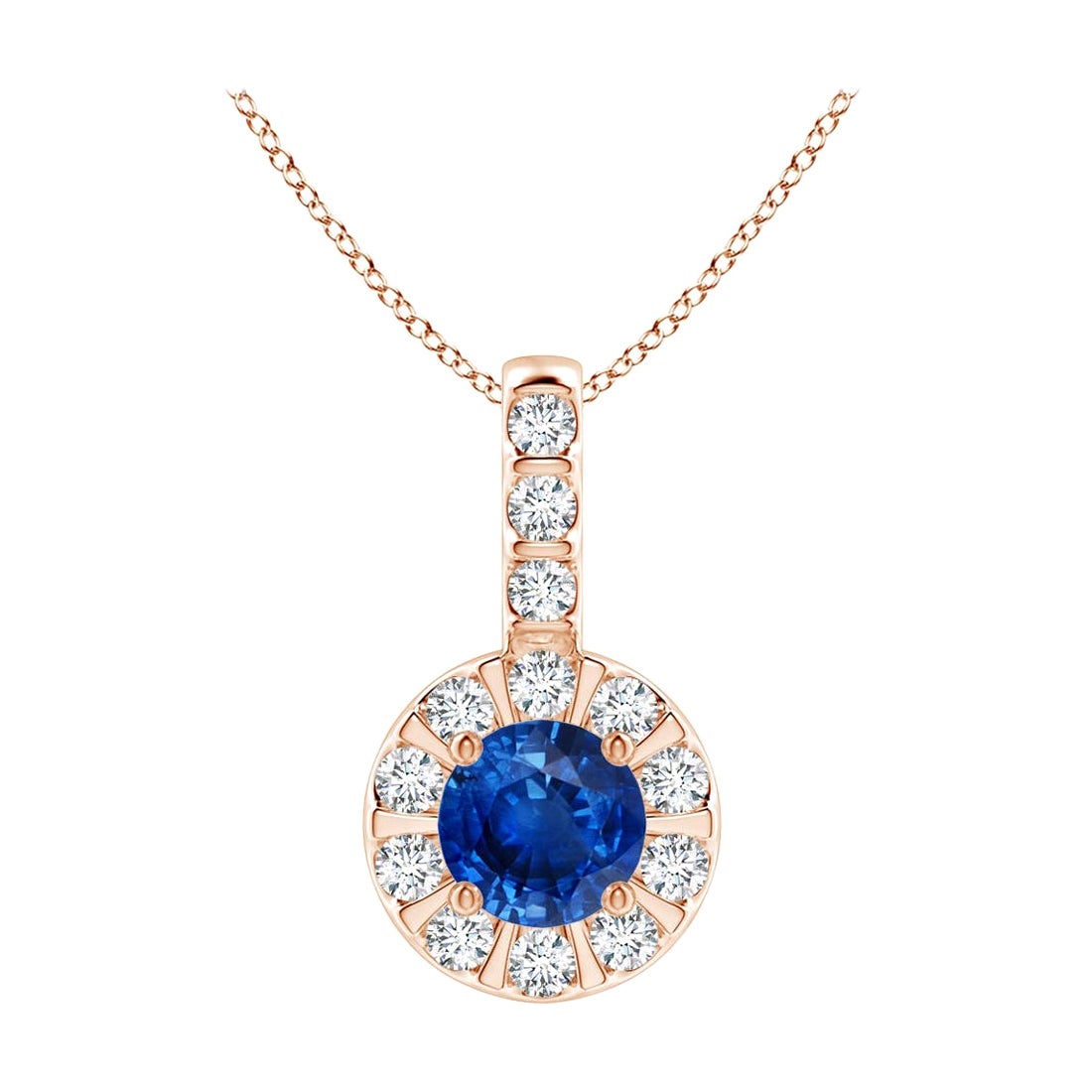 ANGARA Natural 0.33ct Blue Sapphire Pendant with Diamond Halo in 14K Rose Gold