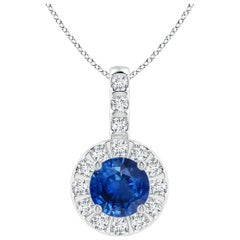 ANGARA Natural 0.60ct Blue Sapphire Pendant with Diamond Halo in 14K White Gold