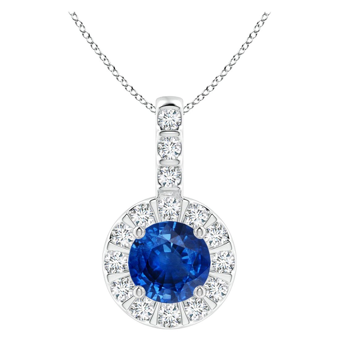 ANGARA Colgante de zafiro azul natural de 0,60 ct con halo de diamantes en oro blanco de 14 quilates