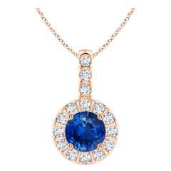 ANGARA Natural 0.60ct Blue Sapphire Pendant with Diamond Halo in 14K Rose Gold
