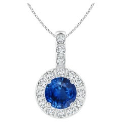 ANGARA Natural 1ct Blue Sapphire Pendant with Diamond Halo in 14K White Gold