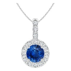 ANGARA Natural 1ct Blue Sapphire Pendant with Diamond Halo in 14K White Gold