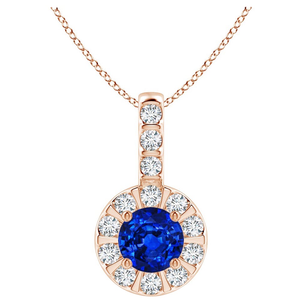 ANGARA Natural 0.33ct Blue Sapphire Pendant with Diamond Halo in 14K Rose Gold For Sale