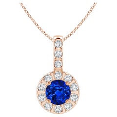 ANGARA Natural 0.33ct Blue Sapphire Pendant with Diamond Halo in 14K Rose Gold