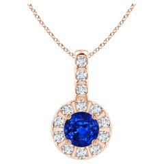 ANGARA Pendentif en or rose 14 carats avec saphir bleu naturel de 0,33 carat et halo de diamants