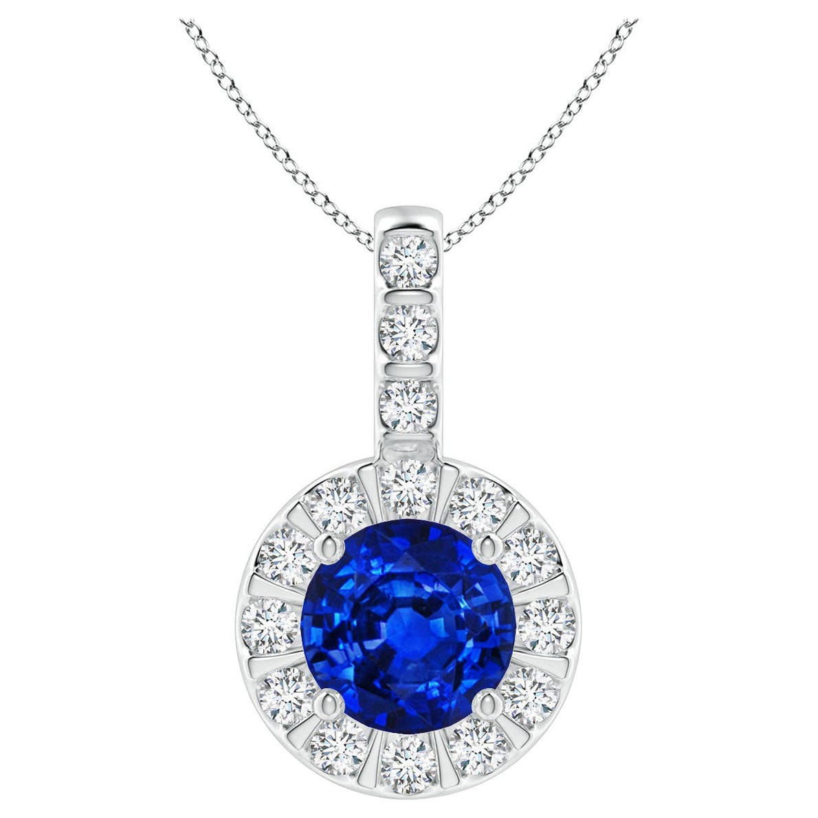 ANGARA Pendentif en or blanc 14 carats avec saphir bleu naturel de 1 carat et halo de diamants