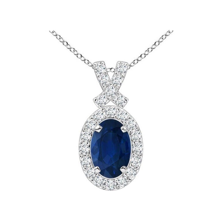 ANGARA Natural 0.60ct Blue Sapphire Pendant with Diamond Halo in Platinum For Sale