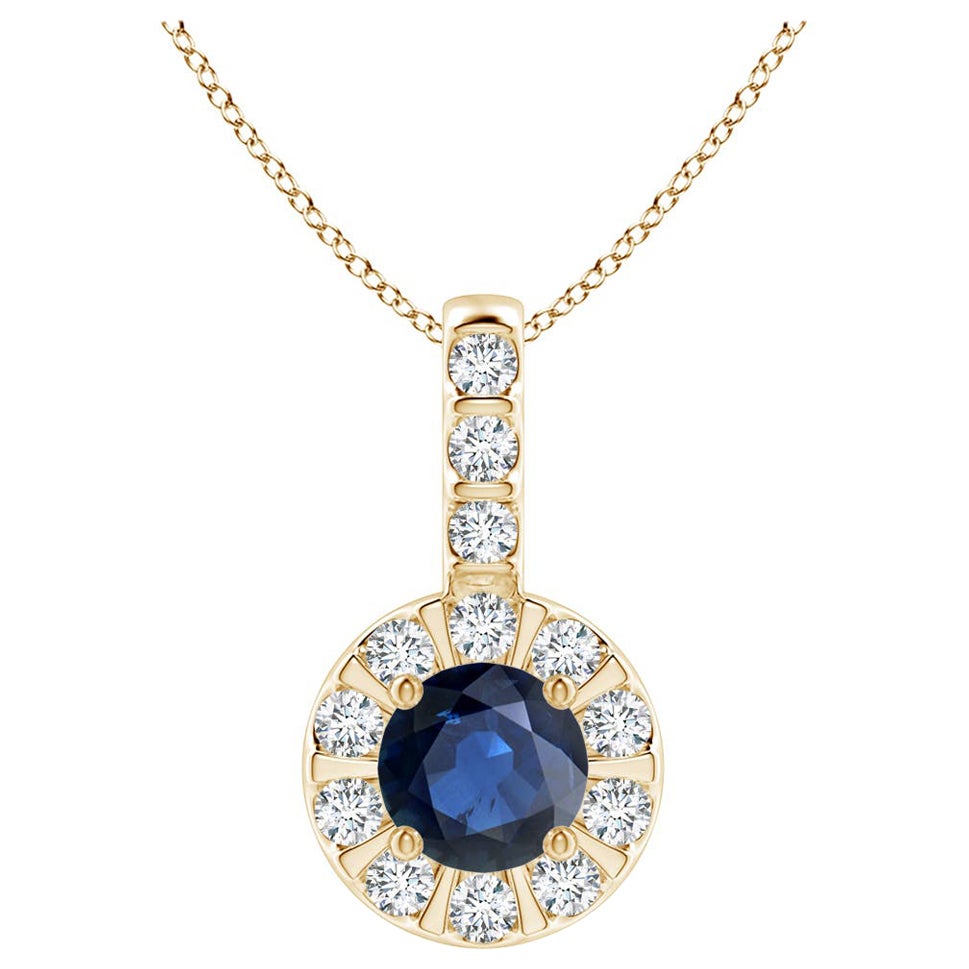 ANGARA Natural 0.33ct Blue Sapphire Pendant with Diamond Halo in 14K Yellow Gold For Sale
