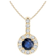 ANGARA Natural 0.33ct Blue Sapphire Pendant with Diamond Halo in 14K Yellow Gold