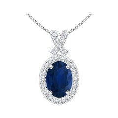 ANGARA Pendentif en platine avec saphir bleu naturel de 0,85 carat et halo de diamants