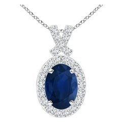 ANGARA Natural 0.85ct Blue Sapphire Pendant with Diamond Halo in Platinum