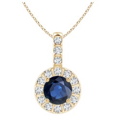 ANGARA Natural 0.60ct Blue Sapphire Pendant with Diamond Halo in 14K Yellow Gold