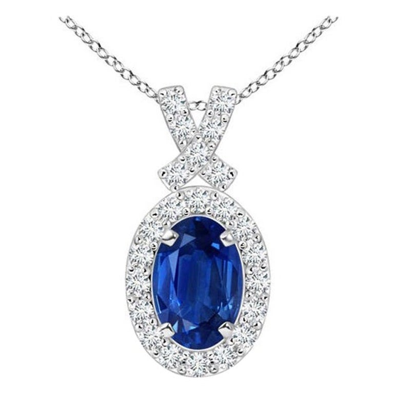 ANGARA Natural 0.60ct Blue Sapphire Pendant with Diamond Halo in Platinum