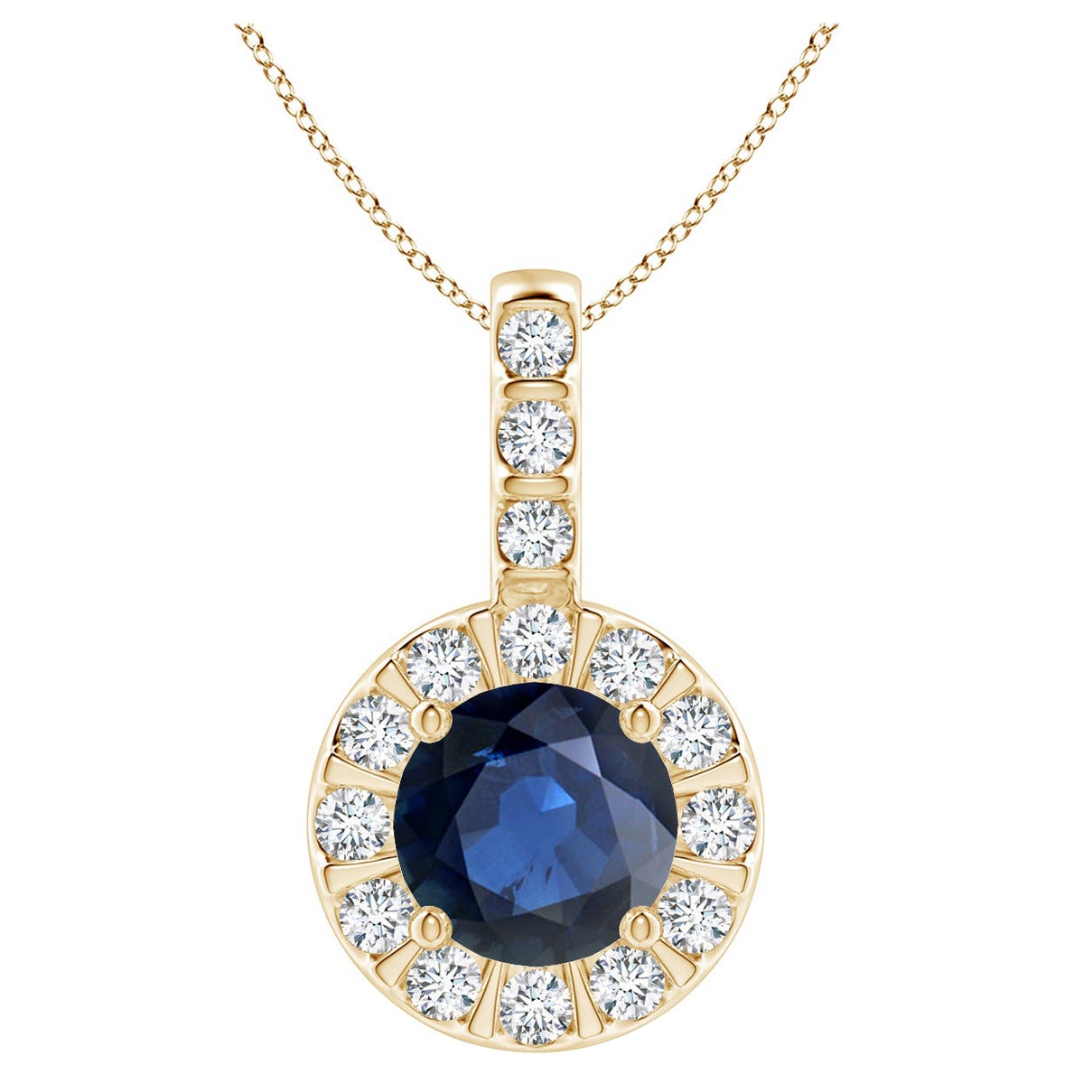ANGARA Natural 1ct Blue Sapphire Pendant with Diamond Halo in 14K Yellow Gold For Sale