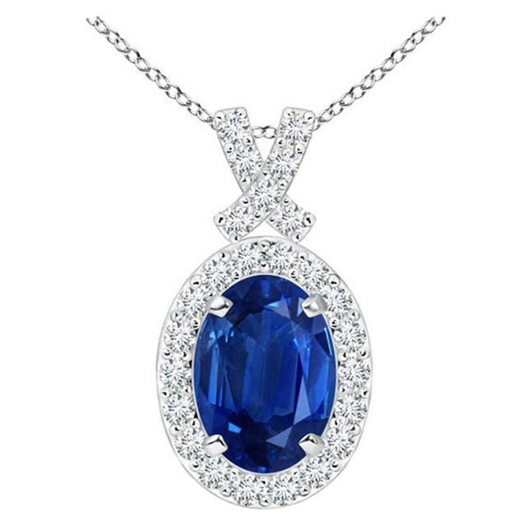 ANGARA Natural 0.85ct Blue Sapphire Pendant with Diamond Halo in Platinum