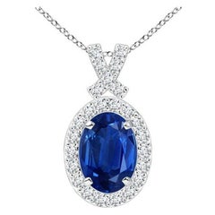 ANGARA Pendentif en platine avec saphir bleu naturel de 0,85 carat et halo de diamants