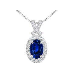 ANGARA Pendentif en platine avec saphir bleu naturel de 0,60 carat et halo de diamants