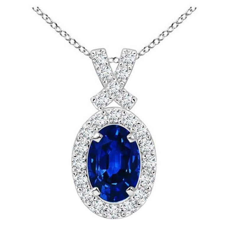 ANGARA Colgante de zafiro azul natural de 0,60 ct con halo de diamantes en platino