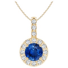 ANGARA Colgante de zafiro azul natural de 1 ct con halo de diamantes en oro amarillo de 14 quilates