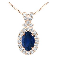 ANGARA Natural 0.60ct Blue Sapphire Pendant with Diamond Halo in 14K Rose Gold