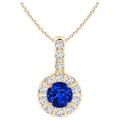 ANGARA Natural 0.33ct Blue Sapphire Pendant with Diamond Halo in 14K Yellow Gold